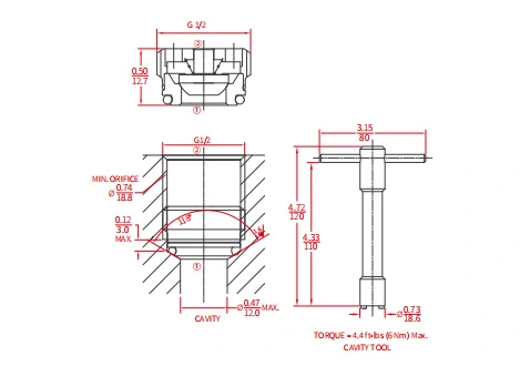 Ytelse/dimensjon/seksjonsstegning av ICV2000-G12-skrueinsjekkventil