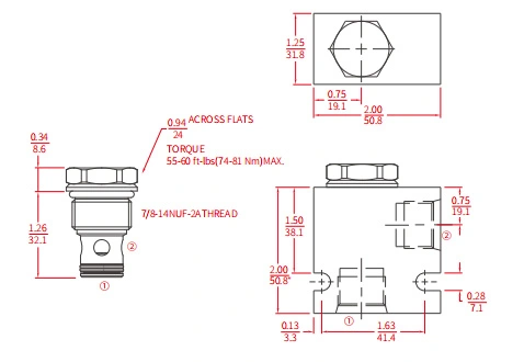 Ytelse/dimensjon/seksjonsstegning av ICV10-D20-kugleventil, kontrollventil