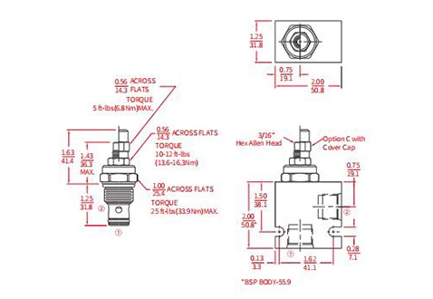 Ytelse/dimensjon/seksjonsstegning av INV10-22 hydraulisk kanyleventil