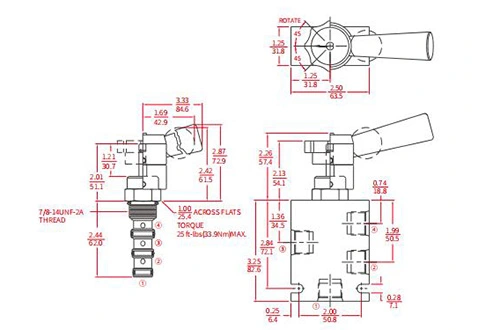 Ytelse/dimensjon/seksjonsstegning av IMR10-47B manuell retningsventil