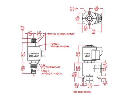 Ytelse/dimensjon/seksjonsstegning av ISV08-20 Poppet 2-vei N.C. Solenoidventil