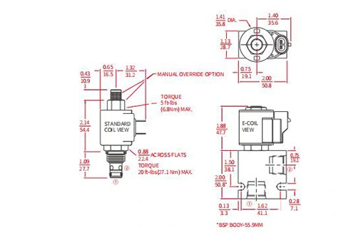 Ytelse/dimensjon/seksjonsstegning av ISV08-24 2-veis N.C. Solenoidventil