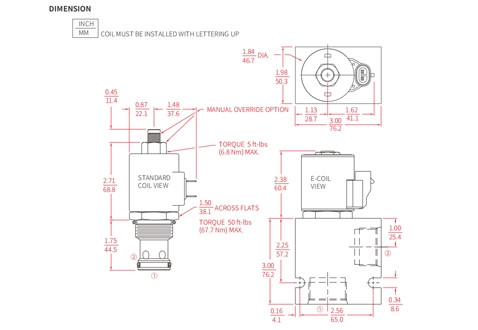 Ytelse/dimensjon/seksjonsstegning av ISV16-B20 Poppet 2-vei N.C. Solenoidventil