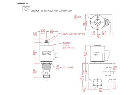 Ytelse/dimensjon/seksjonsstegning av ISV12-22 Poppet 2-vei N.C. Solenoidventil