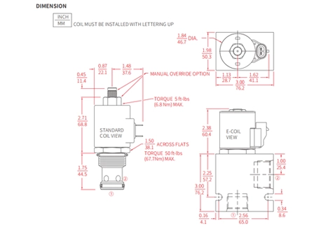 Ytelse/dimensjon/seksjonsstegning av ISV16-20 Poppet 2-vei N.C. Solenoidventil